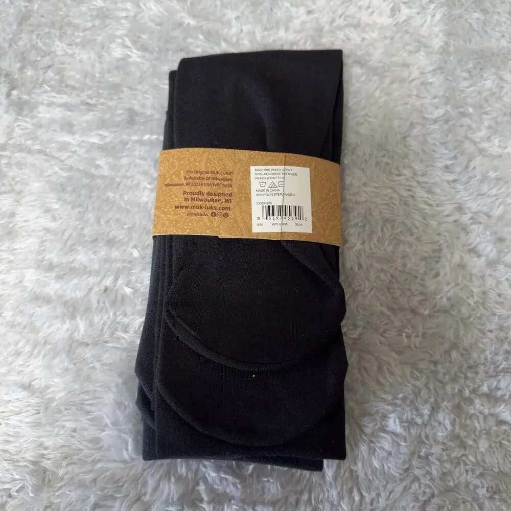 Muk Luks Women's 2-Pack Fleece Lined Knee High Socks Small/Medium Black Gray